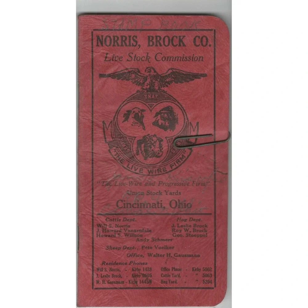 Vintage Norris Brock Co Live Stock Commission Cincinnati Ohio Pocket Notebook